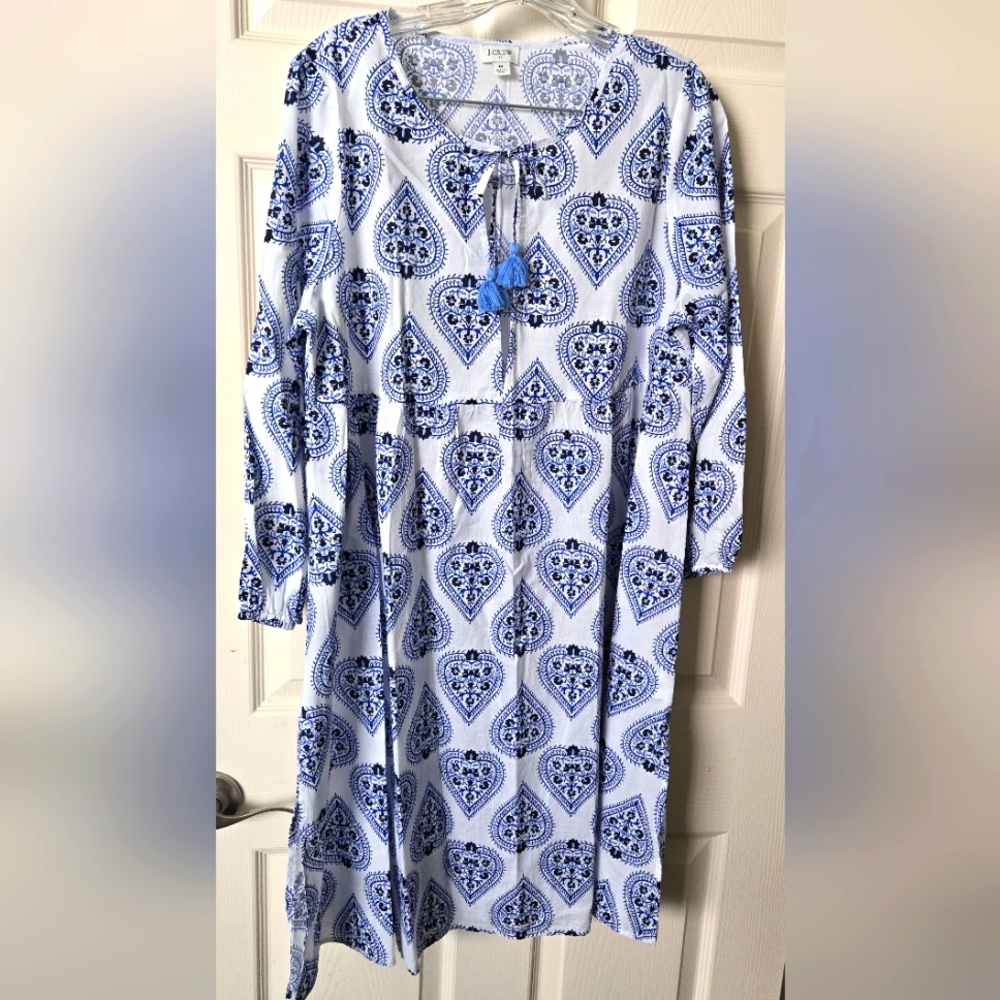J CREW Blue and White Patterned Dress SIZE MED NWOT